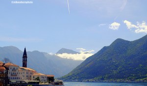 A view of Perast and the mountains surrounding the Bay of Kotor, Montenegro.