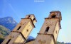 Bell towers in a square of the historical city of Kotor in Montenegro.