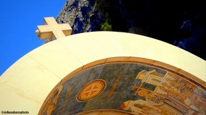 An entrance gate to the Ostrog Monastery complex in Montenegro.