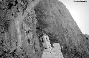A view of Ostrog Monastery cradled into the rock in Montenegro,