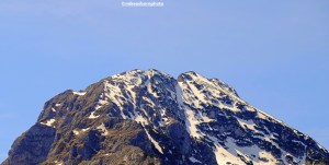 A snow-capped mountain peak in Durmitor National Park in Montenegro.