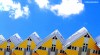 A line of yellow Cube Houses in Rotterdam, the Netherlands.