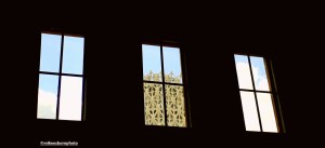 The Tower of Light visible through the windows of the former Manchester Central rail station.