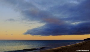 A dramatic, stormy sunset by the shore at Costa Calma in Fuerteventura.