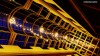 An upwards view of the illuminated lobby area of the SBH Crystal Beach Hotel in Fuerteventura.