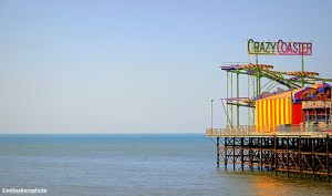 A Blackpool rollercoaster ride on the end of the seaside town's South Pier.