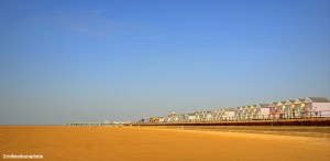 A line of beach huts at St Annes on Lancashire's Fylde Coast.