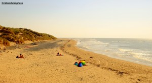 Beachgoers near Blackpool in Lancashire enjoying a warm, sunny September day.