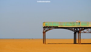 The end of St Annes Pier at tide out with no sea in sight.