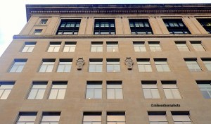 The facade of an Art Deco style building in the centre of Liverpool.