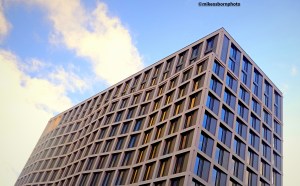 An elegantly curved new residential block in Manchester city centre.