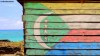 The Comoros flag painted on a beach hut at Chomoni in the Indian Ocean country.