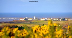 A view of Hoylake and the Irish Sea from the war memorial viewpoint on the Wirral near Liverpool.
