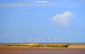 Wind turbines off the coast of the Wirral peninsula north of Hoylake.
