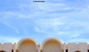 The whitewashed curves of the Iberostar Waves Mehari hotel in Djerba, Tunisia.