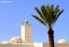 A mosque and palm tree on the Tunisia island of Djerba.