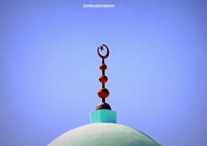 A graceful crescent atop a mosque on the Tunisian island of Djerba,