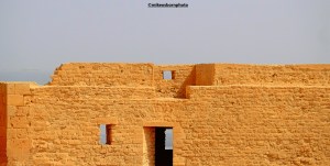 The solid walls of the Ghazi Mustapha fortress near Houmt Souk, Djerba in Tunisia.
