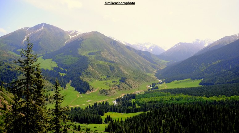 A lush valley among the Tien Shan mountains of Kyrgyzstan.