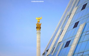 A view of Independence Square in Astana, including the totemic Kazakh Eli monument.