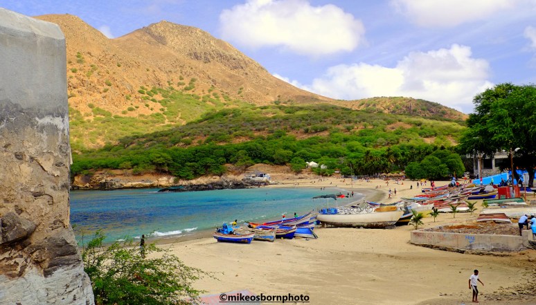 Boats on a secluded beach at Tarrafal in the Cape Verde islands.