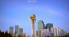 A cluster of high rise buildings on the Astana skyline, including the iconic Bayterek Tower.