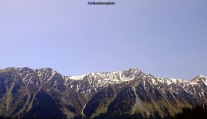 A view of the snow-topped Tien Shan mountain range in Kyrgyzstan.