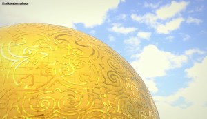 A gold dome in Turkistan housing a magic carpet ride attraction in the Kazakh city.