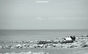 Beach sculpture Mary's Shell at Cleveleys on the Fylde Coast in Lancashire.