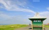 A seaside shelter on the coastal path between Blackpool and Cleveleys in Lancashire.