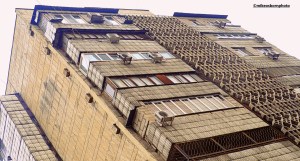 A Soviet era housing block in the centre of Almaty, Kazakhstan.