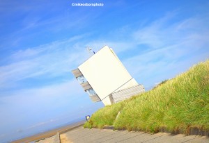 The distinctive environmental watch tower at Rossall Point on the Lancashire coast.