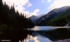 An early evening view across the Kolsay Lake in Kazakhstan.