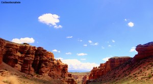 The orange rocks of the mighty Charyn canyon in Kazakhstan.