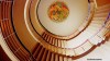 An upwards view of the circular Art Deco staircase in Morecambe's Midland Hotel.