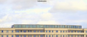 The slim, sleek angles of Morecambe's Art Deco Midland Hotel in Lancashire, UK.