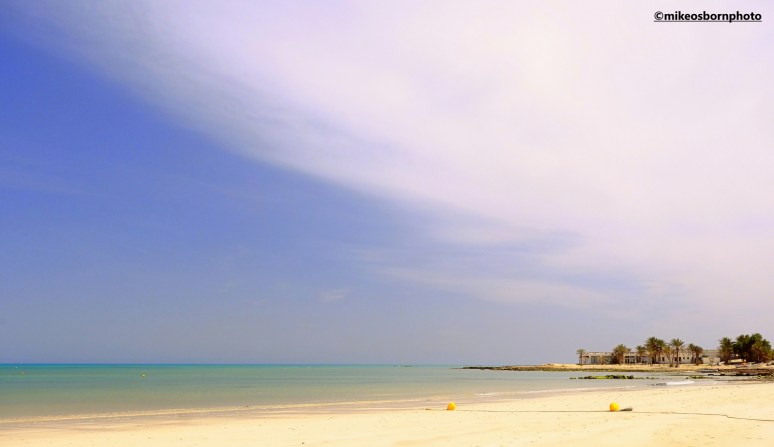 A stretch of Djerban coast, the blue of the Mediterranean and the Spring sky.