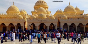 Crowds depart Hurghada's El Mina Mosque after Friday prayers.