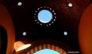 A skylight in a brick walkway covering a small shopping street in El Gouna, Egypt.