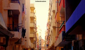 A view of a built-up residential street in a neighbourhood of Hurghada, Egypt.