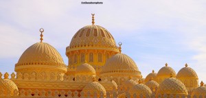 The honey-coloured exterior domes of Hurghada's El Mina Mosque in Egypt.