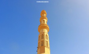 A honey-coloured minaret of Hurghada's El Mina mosque on Egypt's Red Sea coast.