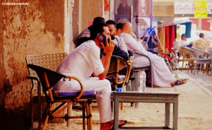 Men gathered on a pavement cafe in an area of Hurghada, Egypt.
