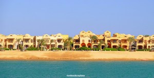 A line of villas set by a lagoon in Egypt's Red Sea resort of El Gouna.